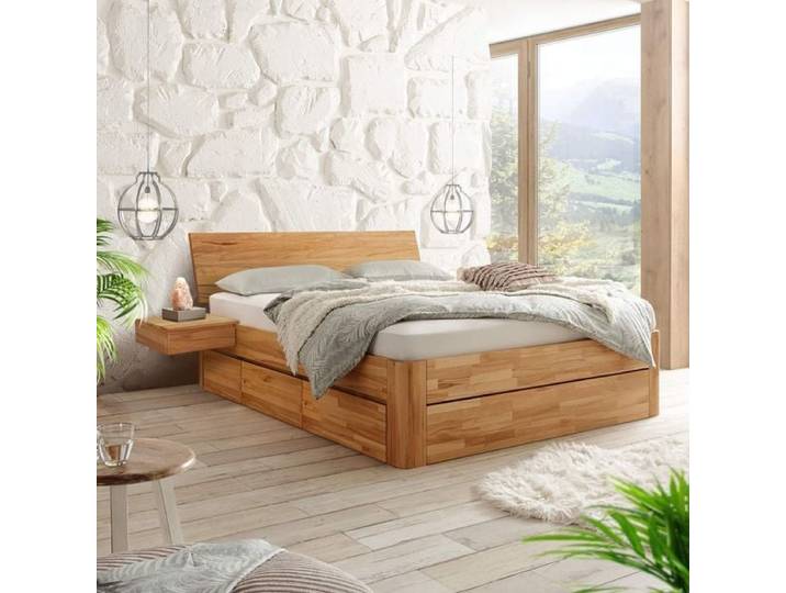 Bett Zarbo Komfort Kernbuche Massivholz mit Schubkasten 160x200cm höhenverstellbar