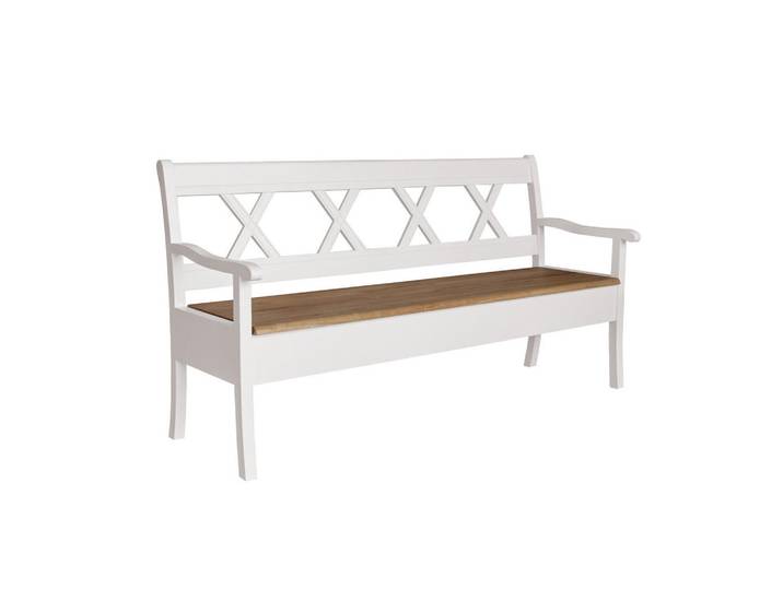 P & B Sitzbank, Weiß, Holz, Kiefer, massiv, 180x0x0 cm, Truhe im Sitz, mit Rückenlehne, Esszimmer, Bänke, Sitzbänke