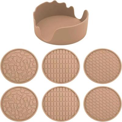 Inspired Living Silicone Coasters With Holder (Set Of 6) Thick, Non Slip Drink Coasters For Hot & Cold Drinks brown