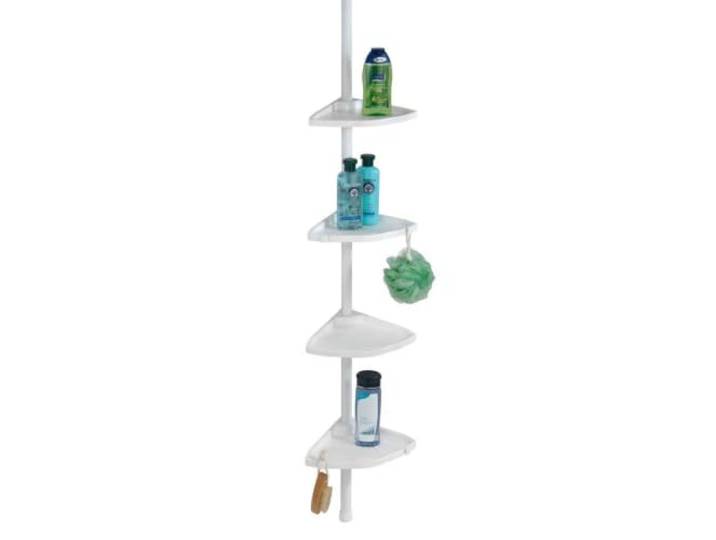 WENKO Telescopische douchehoek compact wit - met 4 planken, aluminium, 26 x 78-275 x 19,5 cm, wit