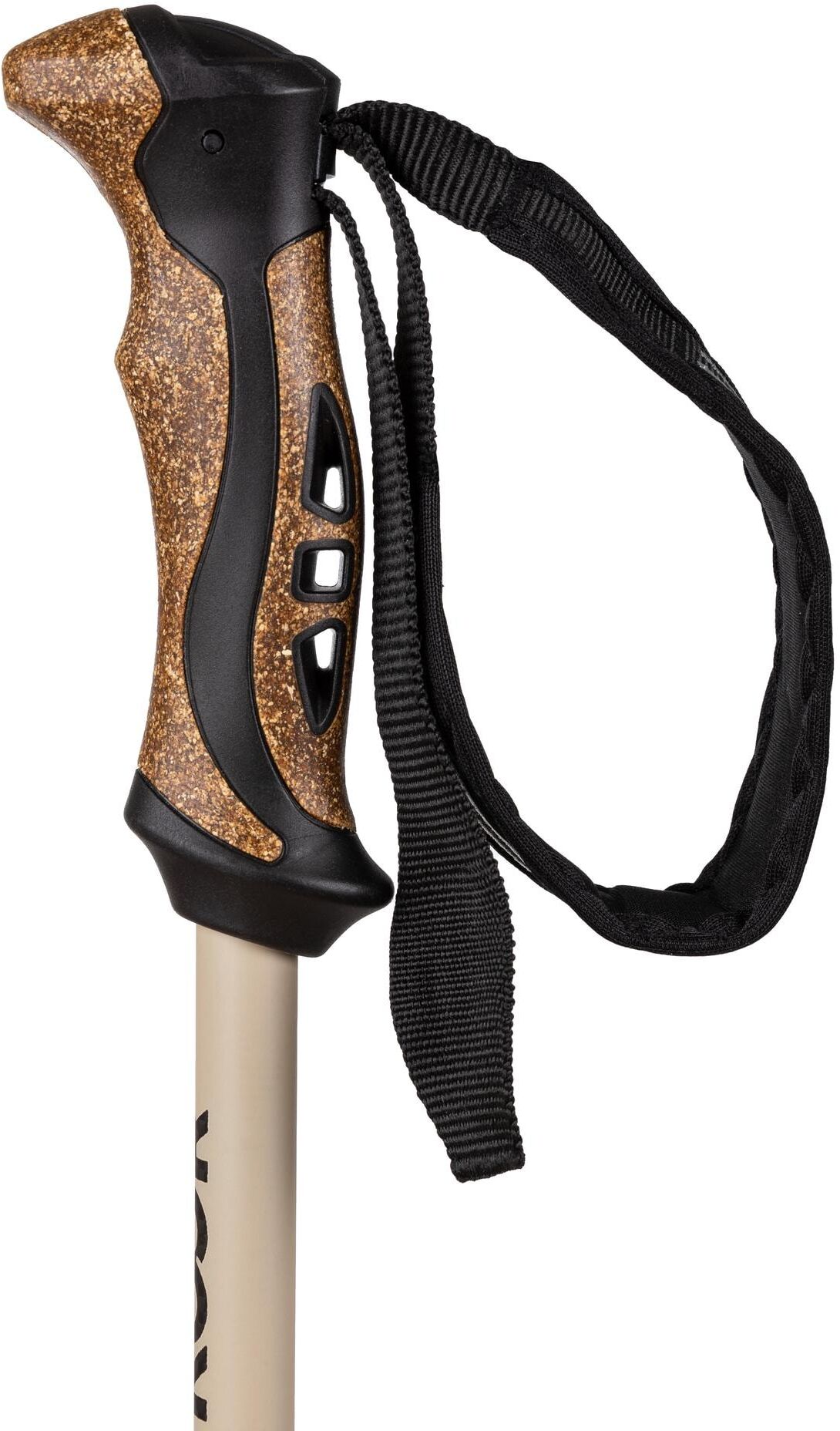 Wanderstock KOOR "Carbon beige 140cm", schwarz (natur, schwarz), Sportstöcke, 63cm - 140cm, Wanderstock, L:63cm natur, schwarz 63cm - 140cm
