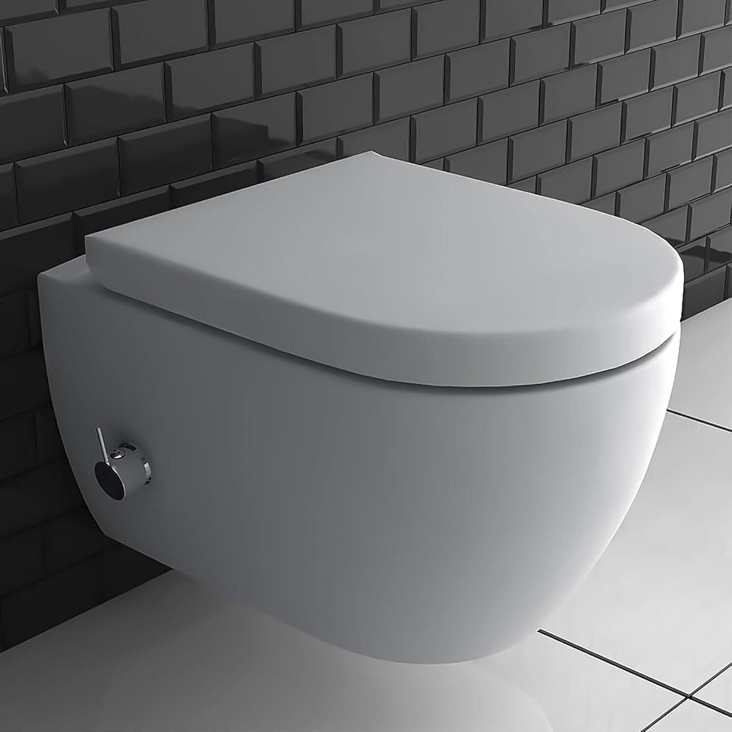 Alpenberger Hänge WC Spülrandlos | Toilette mit Bidet Funktion | Toilettendeckel mit Absenkautomatik | Dusch WC Set mit Intimdusche | Kloschüssel mit Armatur | Tiefspüler Passend Geberit (7150 U)