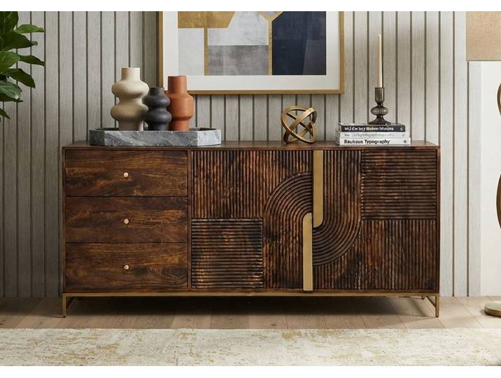 Sideboard 180x80cm 'Marvello' Mango braun & Metall goldfarbig