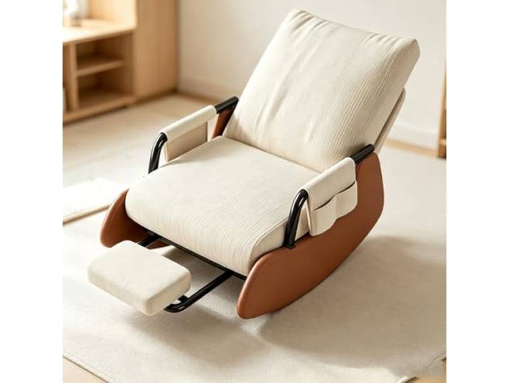Gemütlicher Schaukelsessel – für Wohnzimmer und Schlafbereich Schaukelnder Komfortsessel mit tiefer Sitzfläche 60x60cm und Rückenunterstützung für Lesestunden.