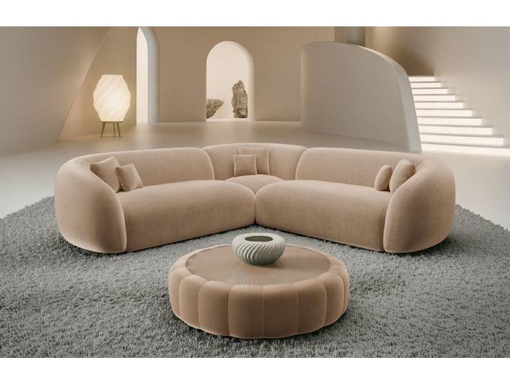 Sofa Dreams Ecksofa Sorelia L Form Luxus Polsterecke, Design, 4-Sitzer, Loungesofa, Samtstoff Bezug in Beige