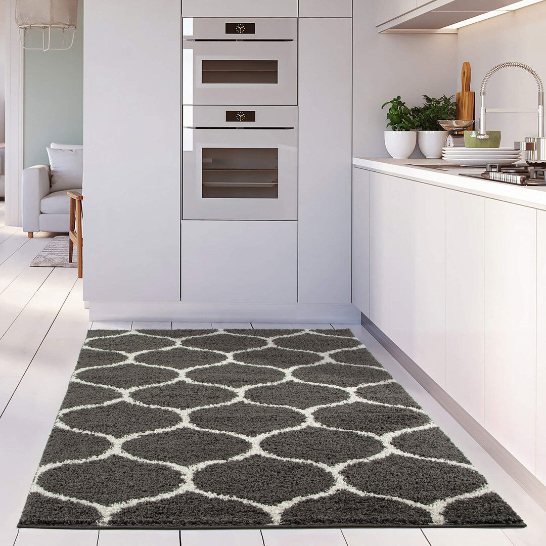 THE RUGS Myshaggy Collection Rugs Trellis Design in Dark Grey Dark Grey Rectangle 160 x 230 cm