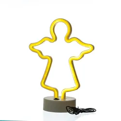 SATISFIRE LED Neonlicht ENGEL Neonschild Leuchtfigur USB Batterie 28cm