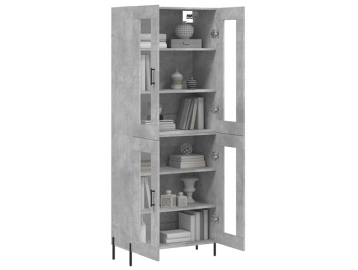 KTHLBRH Anrichte grau Beton 69,5 x 34 x 180 cm Holz mehrschichtig Metallfüße, großer Stauraum, Glas, inklusive Wandbefestigung