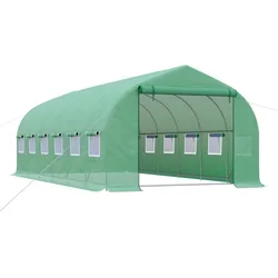 Outsunny Großes Tunnelgewächshaus 6x3x2 m mit 12 Fenstern & aufrollbarer Reißverschlusstür, Robuster Metallrahmen für Pflanzen, Grün