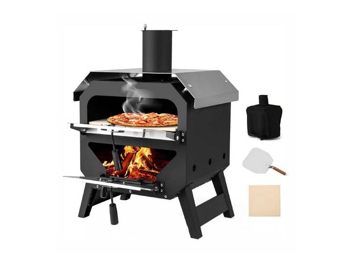 KOMFOTTEU Pizzaofen, mit Pizzaschaufel, Deckel, hitzebeständigem Griff