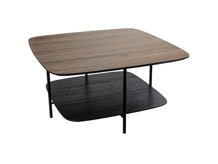 DRW Couchtisch aus Metall und Holz-Finish in Natur und Schwarz, 38 x 75 x 75 cm