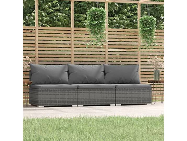 Résine tressée imperméable Extérieur intérieur Canapé 3 places Gris 21.85 Canapé 3 Places avec Coussins Gris Résine Tressée pour Jardin Extérieur, Salon Modulaire en Poly Ratten avec Accoudoirs