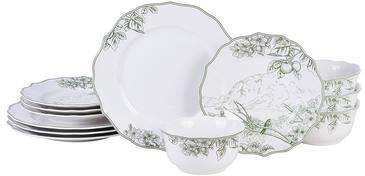 222 Fifth Hudson Valley 12-Piece Traditional Porcelain Green and White Dinnerware Set (Service for 4)