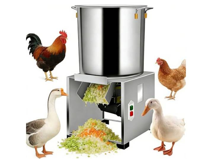 AUTUMFLATGAO Futterhäcksler Aus Edelstahl Für Nutztiere, Elektrischer Gemüseschneider Für Geflügel Mit 4 Herausnehmbaren Klingen, Schnelle Zubereitung Von Frischem Gemüse Für Geflügel