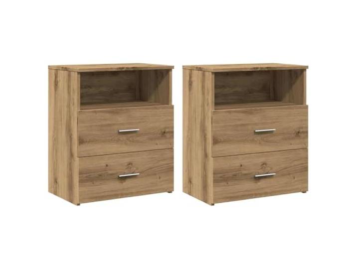 fsahslih Nachttisch 2er Set Artisan-Eiche 50x32x60cm Holzwerkstoff Stilvolles Nachttisch-Set fürs Schlafzimmer mit 2 Schubladen, offener Ablage und pflegeleichter Oberfläche.