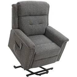 OKWISH Aufstehsessel aus Polyester in Grau, elektrisch verstellbar, 92x87x108 cm, mit Liegefunktion und Aufstehhilfe