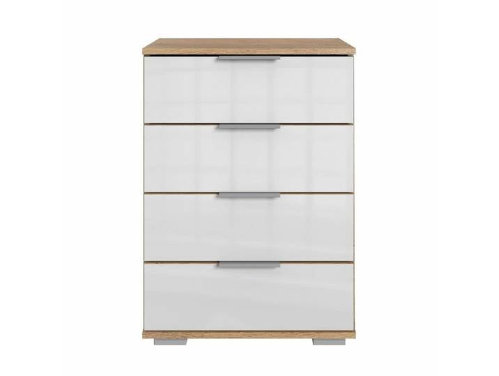 Wimex Easy Plus Nachtkommode - Plankeneiche Nachbildung, Glas weiß Modern