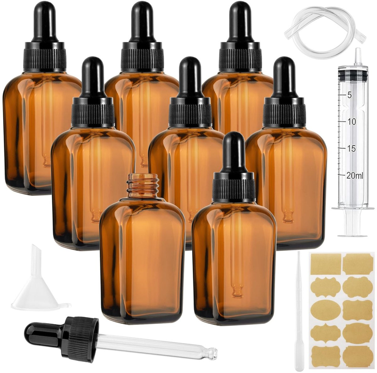 Dailygoods Dailygoody Glazen Pipetflesjes - Bruin - Herbruikbare Pipetflessen voor Essentiële Olie en Aromatherapie