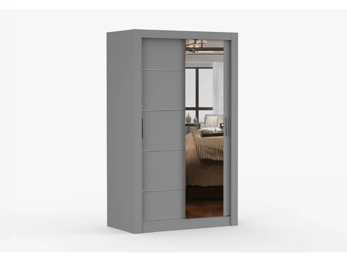 Schwebetürenschrank LION 120 cm Grau Grau + Spiegel
