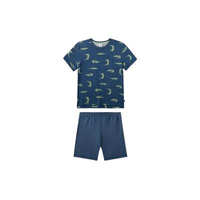 Schlafanzug SANETTA "Pyjama Pyjama kurz Krokodil", Jungen, Gr. 104, bunt (blau), Obermaterial: 100% Baumwolle CO(Bio)., Homewear-Sets Schlafanzug