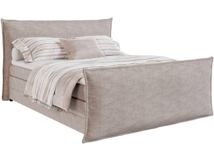 Boxspringbett FORTE Harmonie inkl. Bettkasten und Topper, Kopf- und Fußteil in Kissenoptik , beige (hellgrau), B:221cm L:233cm, Komplettbetten, Boxspringbett, in den Breiten 140cm, 160cm und 180cm erhältlich