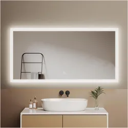 Emke, Spiegel, Badspiegel mit Beleuchtung 120*60cm, Kaltweiss6500K, Dimmbar, Touch Schalter (120 x 60 cm)