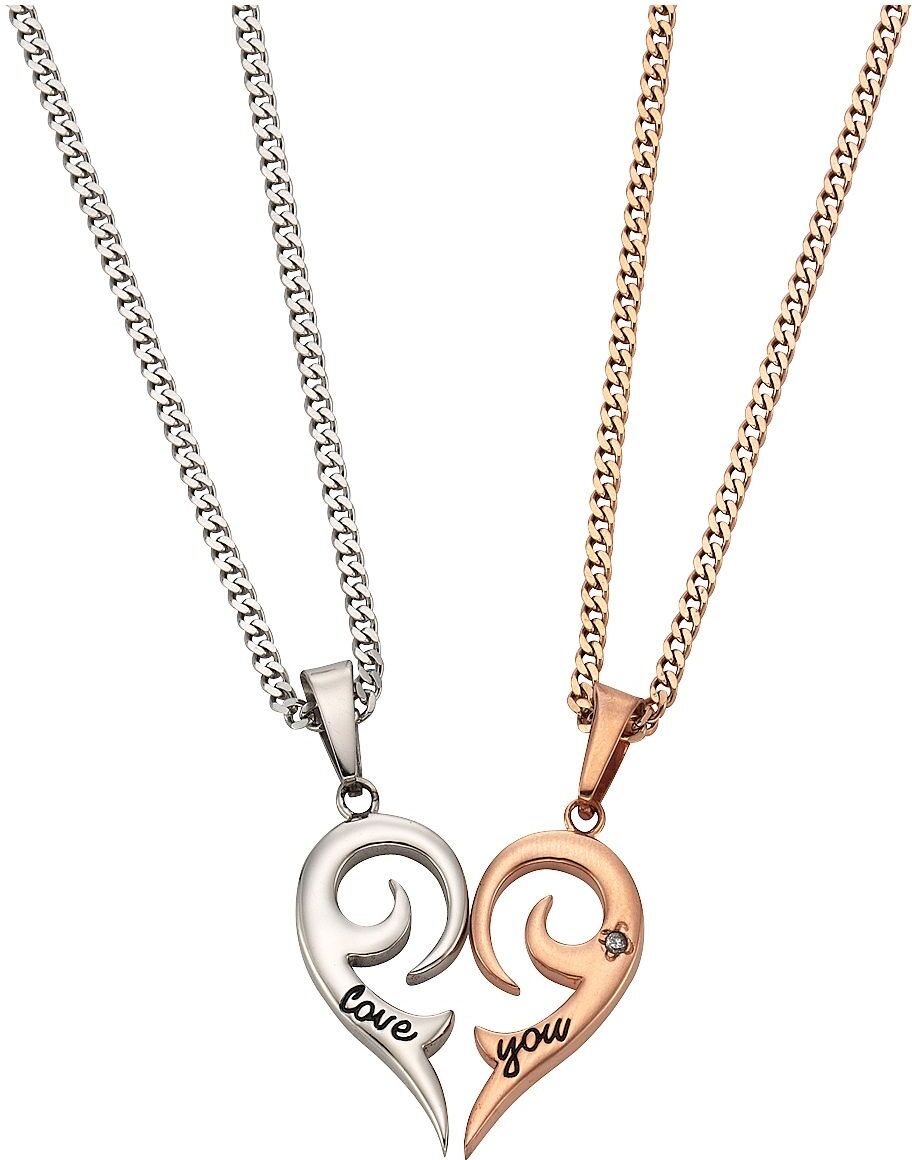 Schmuckset FIRETTI "Multipack Schmuck Geschenk Halsketten LIEBE", rosa (edelstahlfarben, roségoldfarben, weiß), Schmuck_Sets, Damen, Edelstahl, Schmuckset, mit Zirkonia (synth.) edelstahlfarben, roségoldfarben, weiß Einheitsgröße
