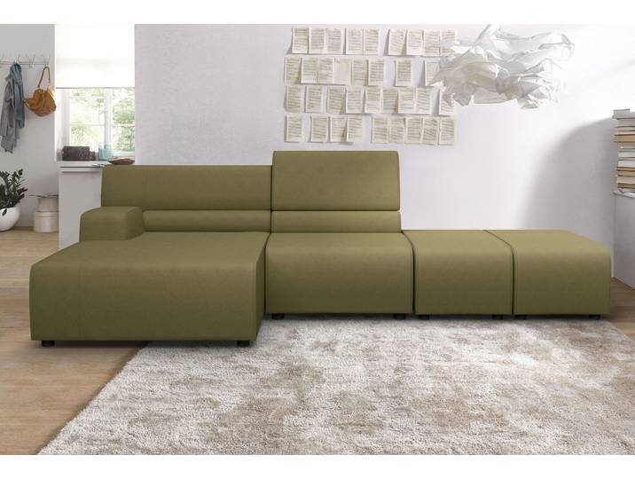 Ecksofa EGOITALIANO Babouche, Designsofa mit aussergewöhnlichem Sitzkomfort zum Wohlfühlen , grün (pistazie), B:384cm H:80cm T:98cm, Luxus-Micofaser Lederoptik (100% Polyester) ist ein neues technisches Gewebe mit einem visuellen und taktilen Aspekt, der dem Nubuk sehr nahe kommt, mit innovativen Eigenschaften. Seine ausserordentliche Weichheit kommt von einem exklusiven Produktionsprozess, der Unreinheiten und Unregelmässigkeiten beseitigt. Das Ergebnis ist eine bemerkenswert samtige Faser, die durch das Vorhandensein von Körnern verstärkt wird. Von der einfarbigen Eleganz der warmen Farben und der Vielfalt an trendigen Farben, die es zu seiner eigenen Stärke und Persönlichkeit machen., Sofas, Ecksofa