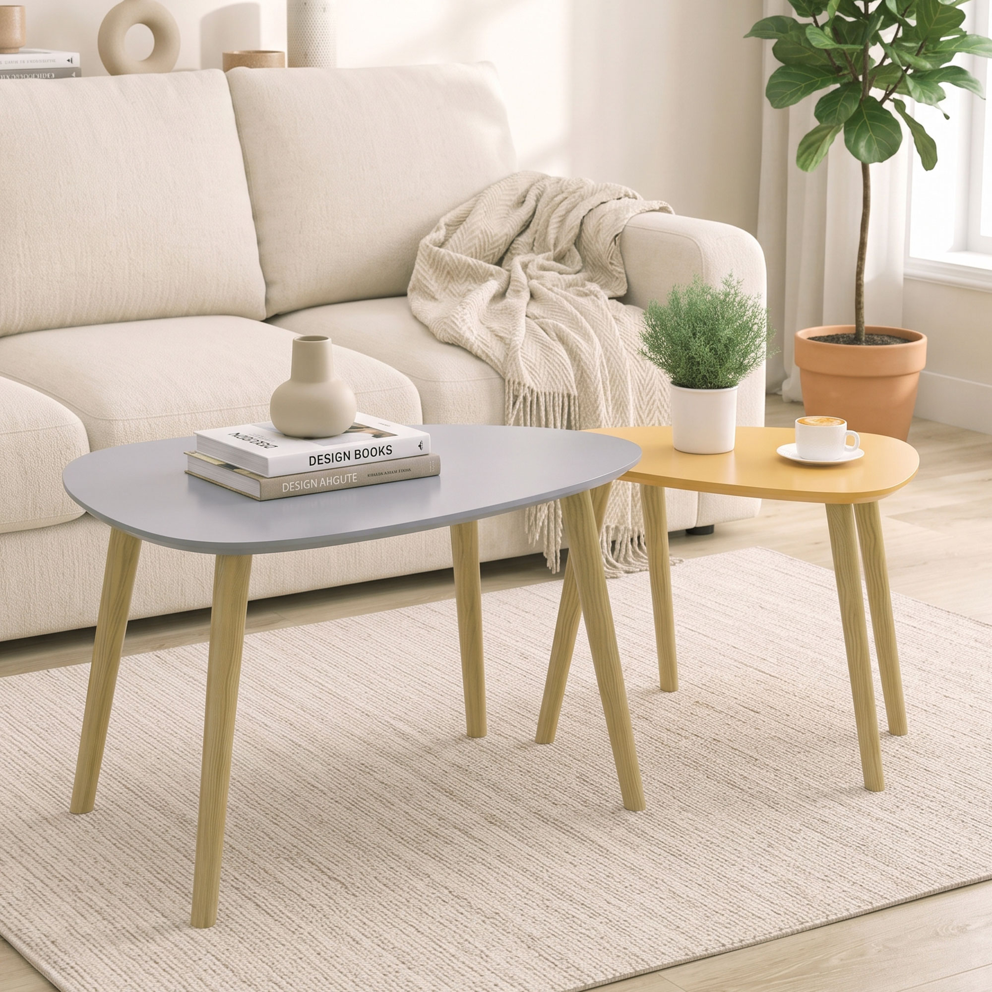 Homcom Set 2 tavolini annidabili in stile scandinavo, grigio e giallo   Aosom Italy