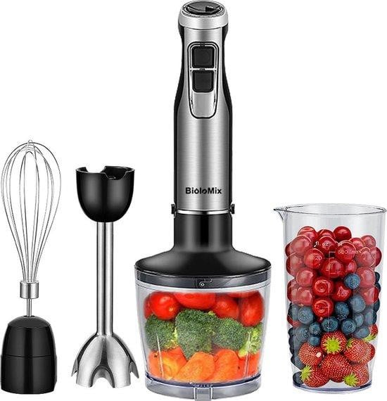 Zilveren handmixer van 1200W met roestvrijstalen blender voor smoothies