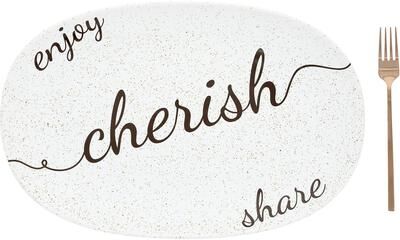 "Pavilion Cherish Ceramic Platter with Serving Fork - 17"""