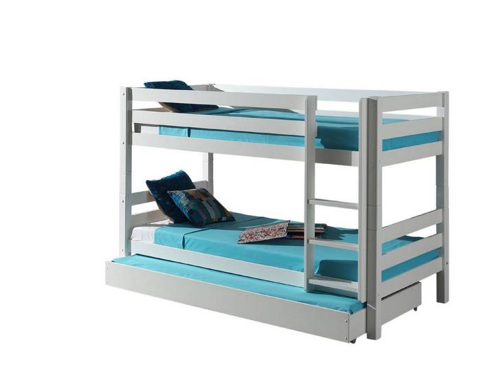 58 aufm Kessel Bettgestell Etagenbett Karolina 210x105x140 Hochbett Kinderbett Massivholz Weiß (inkl. Versand, Lieferung bis Verwendungsstelle), Liegefläche 90x200, Etagenbett, Absturzschutz, Bettschublade, teilbar