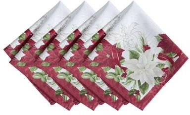 Threadmade Clarette Poinsettia Holiday Fabric Napkins, Set of 4