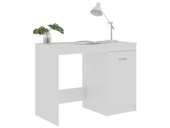 Bureau - VINGVO - Modèle Blanc brillant - 100x50x76 cm - Aggloméré - Armoire intégrée