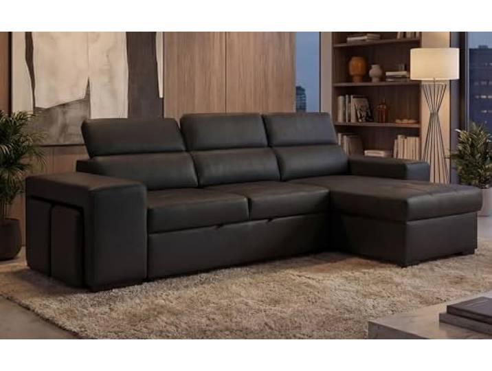 BUDWING John 3-zitsbank met chaise longue en verstelbare hoofdeinden (synthetische skin)