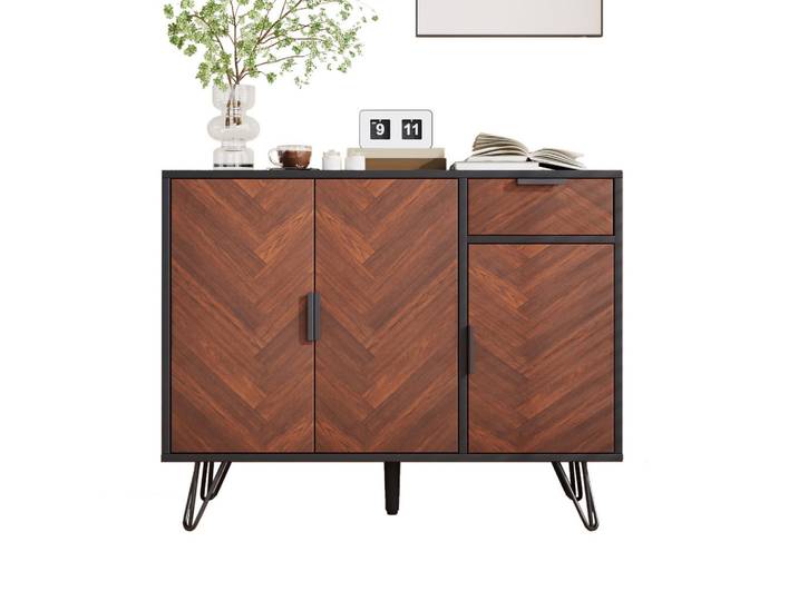 Flieks Sideboard Schwarz Holzoptik Schublade verstellbare Böden, 30x71.5x90 cm, Kleinmöbel, Kommoden, Sideboards