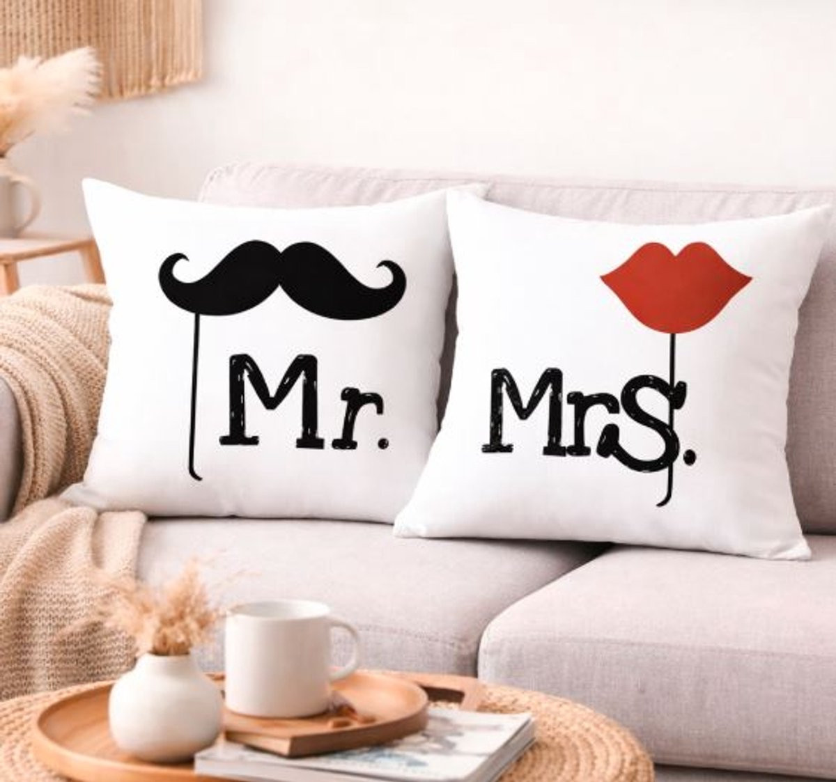 Set van 2 Love & Laughter Collection kussenhoezen, 45 x 45 cm