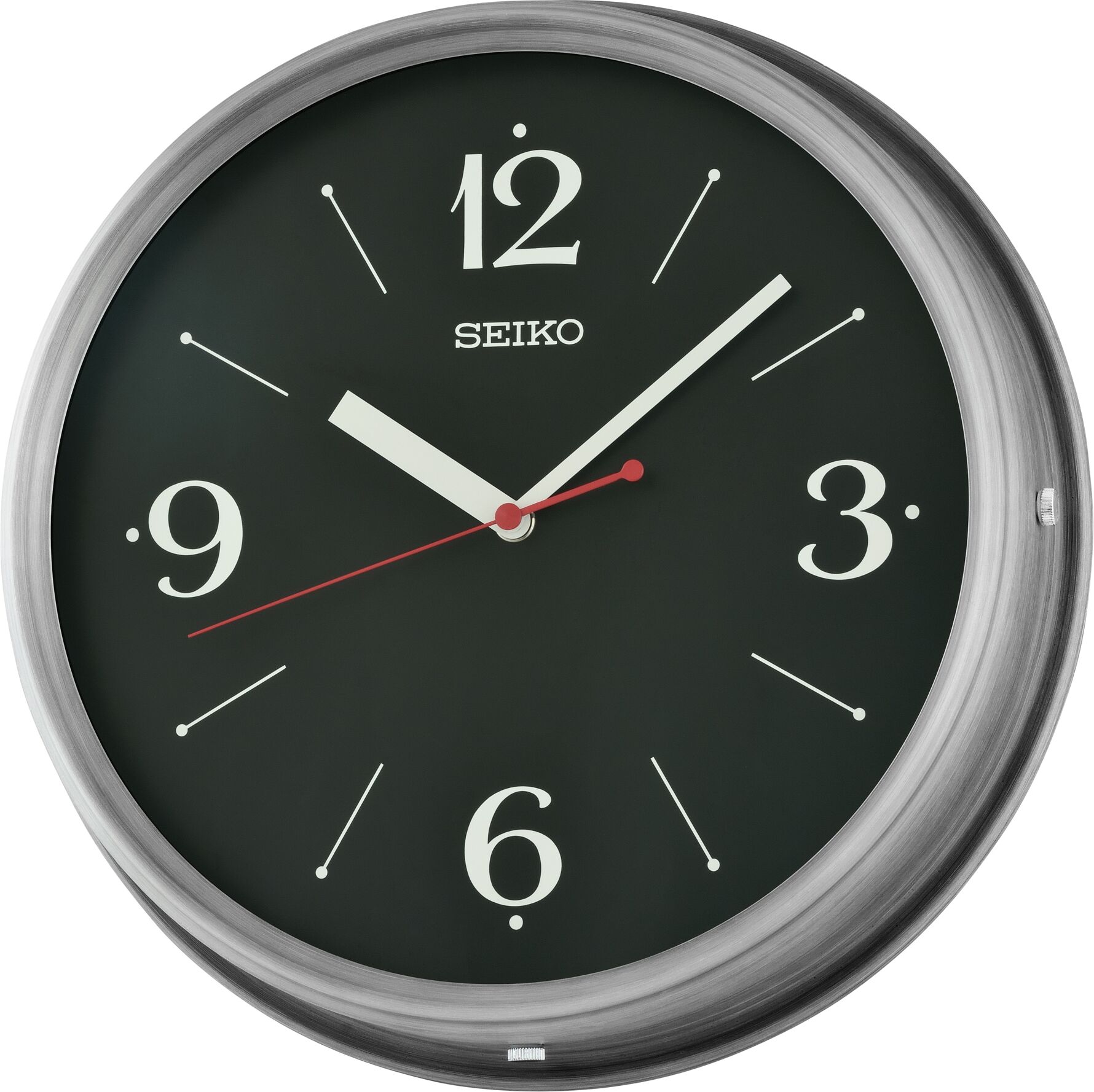 Wanduhr SEIKO, schwarz, Wanduhren, Ø 30,6cm, Wanduhr, Quarzuhr, durchlaufende Sekunde, Büro, Küche, Esszimmer, Wohnzimmer