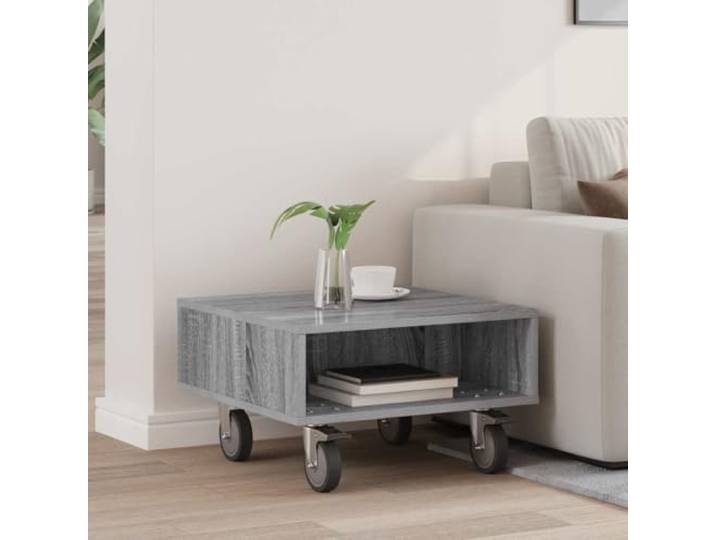 Beistelltisch mit Rollen Graues Sonoma 50,5 x 50 x 30 cm Holzwerkstoff Rollbar dank vier Rollen, zwei feststellbar, rechteckige Form, pflegeleichte Oberfläche, Innenbereich