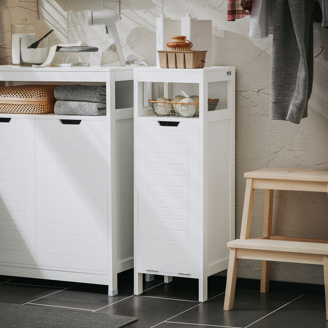 Marlow Home Co. Lyndora Wood Laundry Basket White 90cm H X 30cm W X 30cm D