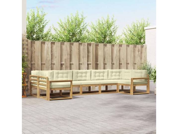 RJPLMFV Sektionalsofa für den Außenbereich, 7-teilig, massives Akazienholz Ergonomisches Design, Lamellenrücken, robuster Lattenrahmen, einfache Montage, minimale Wartung