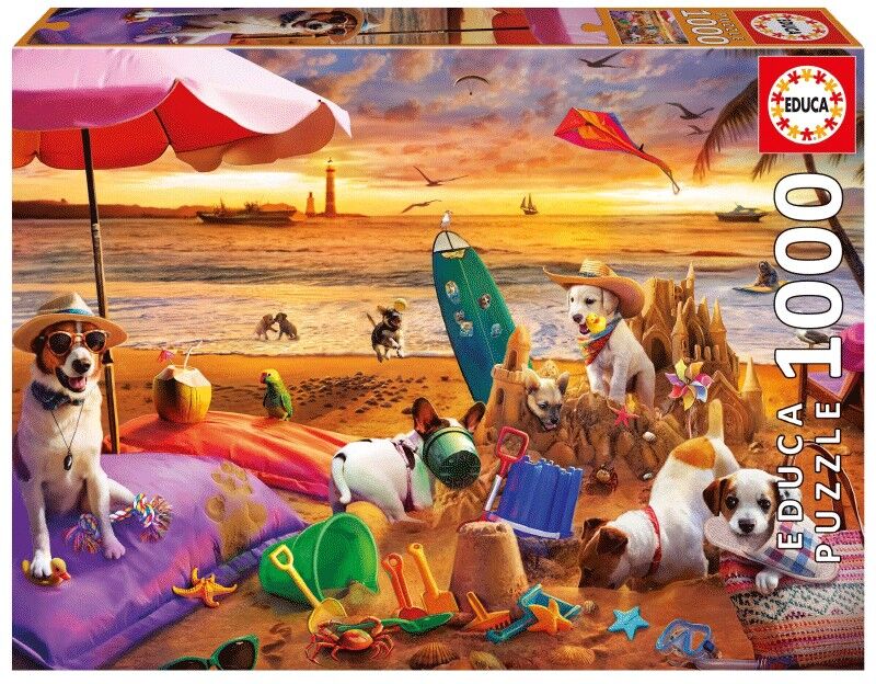 Puzzle 1000 pcs Chiens jouant à la plage - Educa