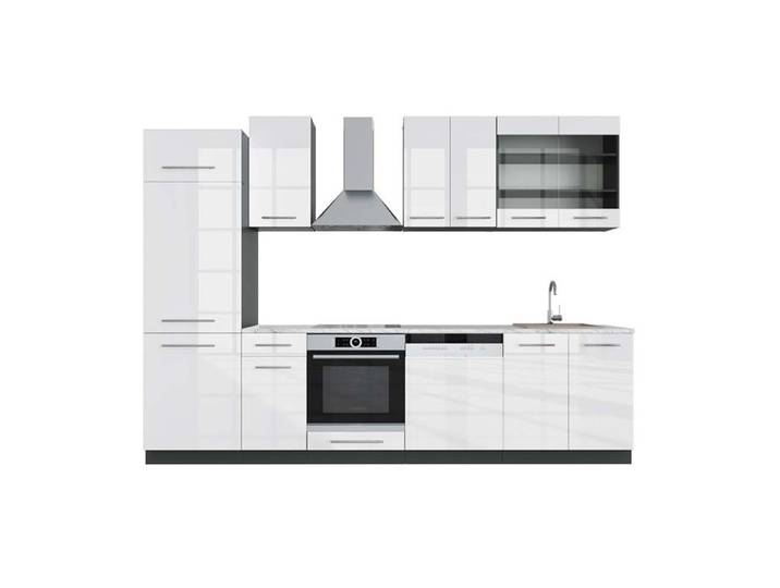 Cuisine Fame-Line 300cm PT Marbre Blanc Haute brillance/Anthracite Vicco 42735