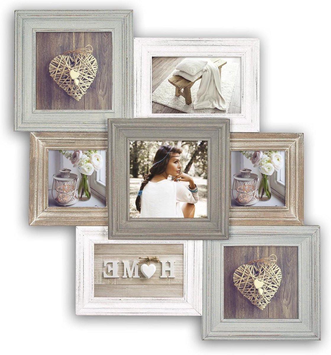 Meerkleurige houten fotolijst voor muurdecoratie met meerdere Instagram-formaten, 49 x 54 cm
