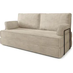 BETTSOFA SILAR aus Schaumstoff Kordstoff Creme Schlaffunktion