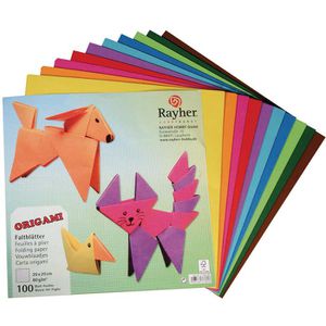 Rayher Faltblätter Origami, 71830000, 20 x 20cm, 80g/qm, 10 Farben sortiert, 100 Blatt