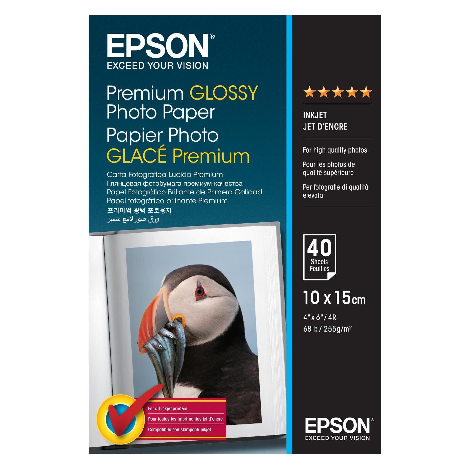 Epson Premium glänzend Foto Papier (255 g/m², 10 x 15 cm, 40 Stk.) (C13S042153)