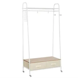 HOMCOM Metall-Kleiderständer mit Rollen, Kleiderstange, Regalen und Schubladen zum Ordnen von Kleidung und Taschen, 99 x 47 x 185 cm