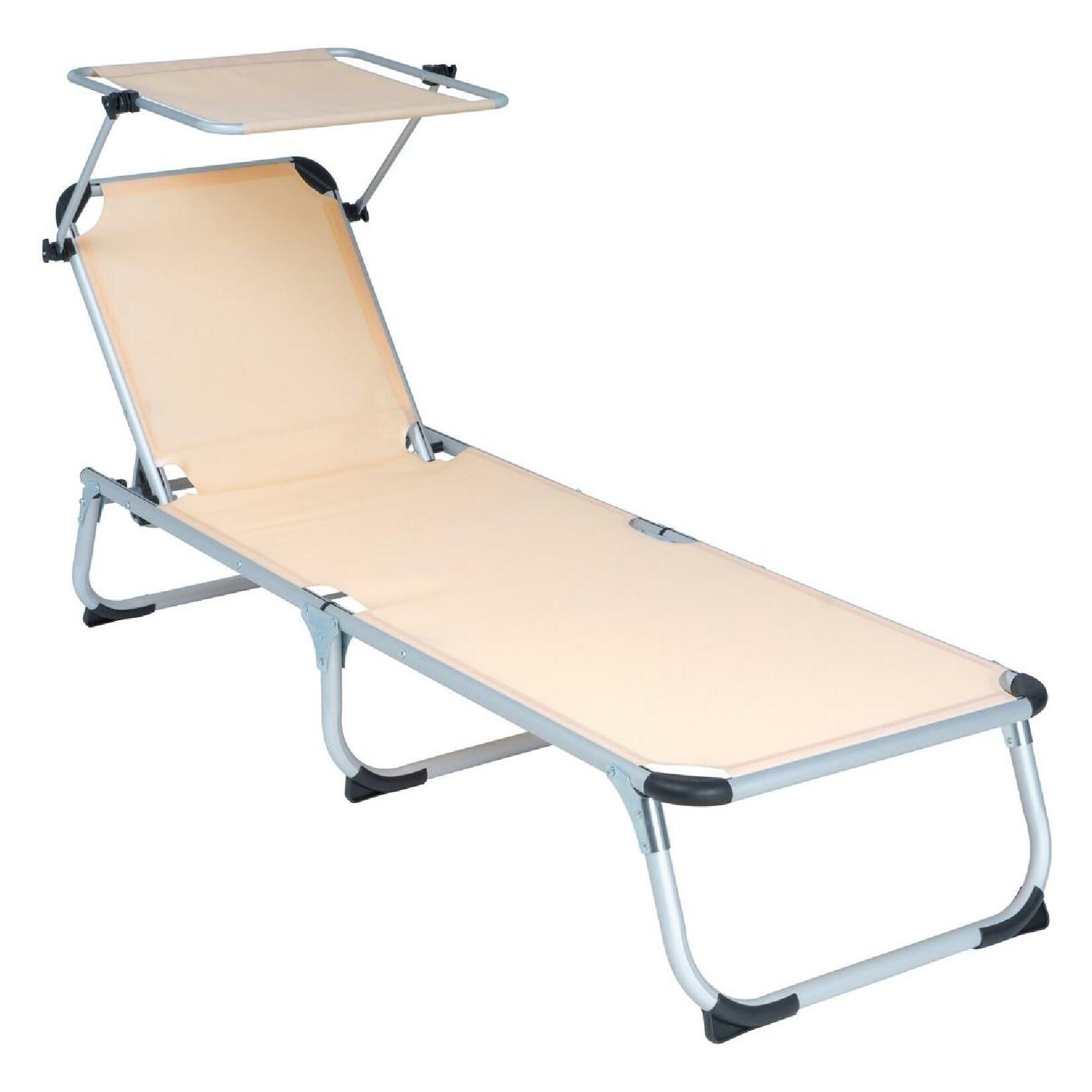VCM Sonnenliege mit Sonnendach Maße ca. 187x58x30cm Campingliege klappbar Strandliege Beige