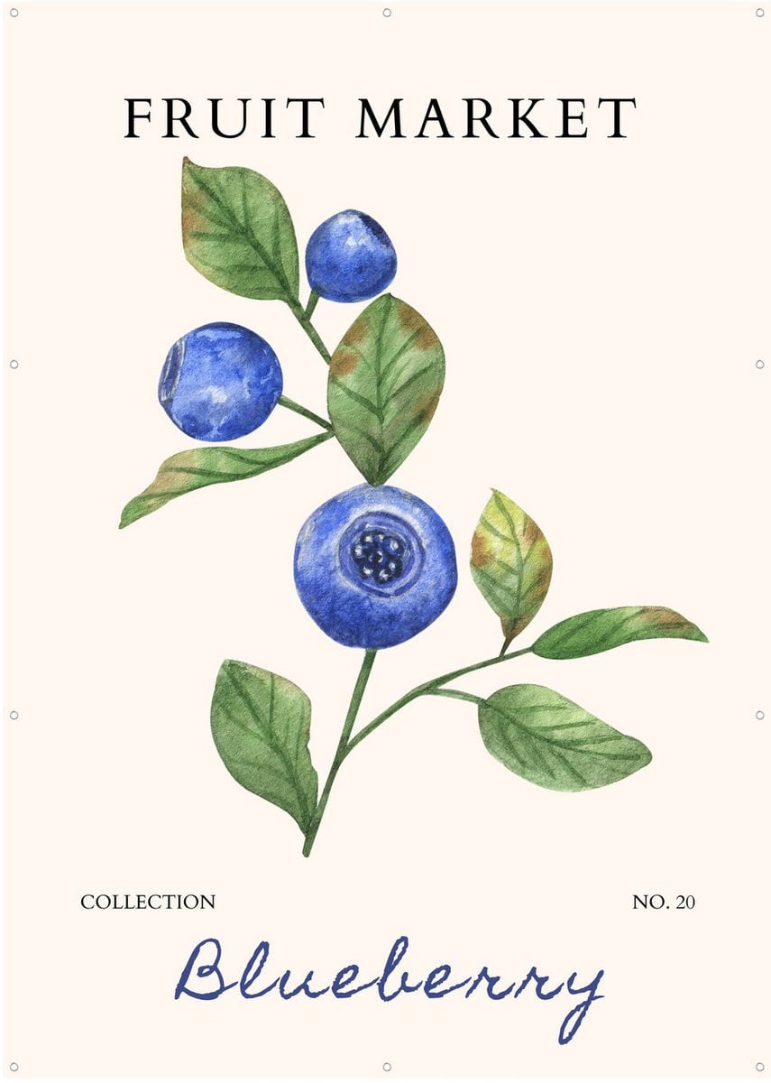 Bosbessen Botanische Illustratie Buitenposter van Schuttingdoek - Tuindecoratie - 100 x 140 cm